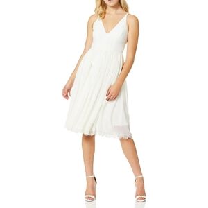 Dress the Population Women's Alicia Plunging Mix Media Sleeveless Dress
